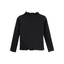T-shirt uni à manches longues pour filles, col roulé semi-roulé à volants