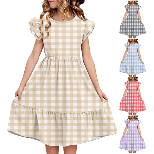 Robe d'été décontractée à manches à volants pour filles (5-14 ans)