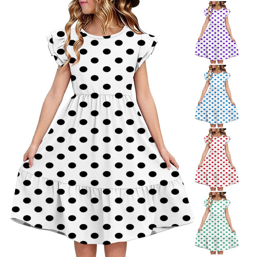 Mädchen Sommerkleid, lässig, Rüschenärmel, 5-14 Jahre