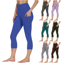 Dame yogaleggings med fleecefor og lommer, høj
