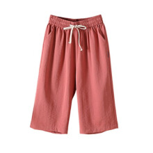 Dames capri broek met wijde pijpen, casual cropped model, effen rood, maat 3XL