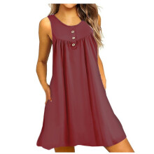 VERUGU Camicia da notte senza maniche con scollo a V da donna, colore rosso anguria, taglia L