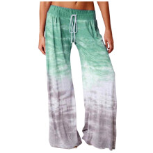 Lässige, lockere Damenhose mit Batikmuster und weitem Bein, grün