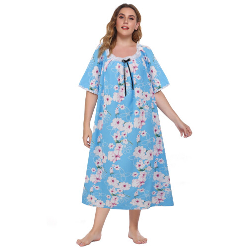 Camicia da notte lunga da donna taglie forti, a maniche corte e scollo quadrato