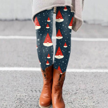 Leggings femininas de poliéster com estampa floral até o tornozelo, na cor azul.