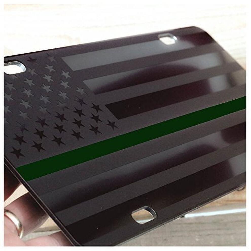 Military Thin Line Flag License Plate Matte 1/8 Green/Black 974856563005