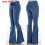Calça jeans feminina flare com cintura elástica e modelagem ampla, estilo bootcut. 1