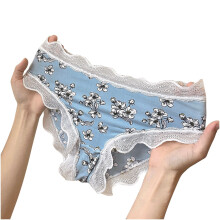 Damesonderbroek met kant, lage taille en print (1 stuk)