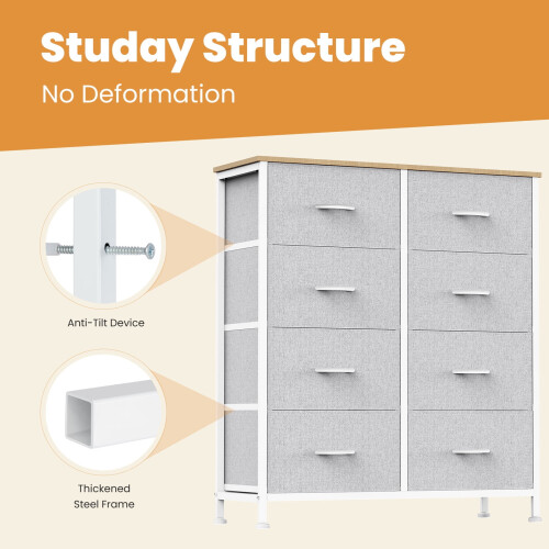 Fabric Dresser with 8 Drawers Light Gray 2