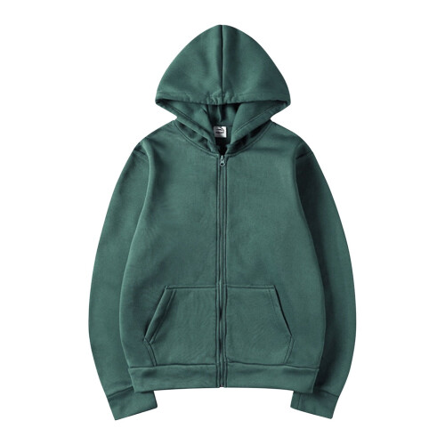Herensweatshirt met capuchon en rits, effen groen, maat XL