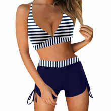 Sporty bikinisett med høy midje og fargeblokker for kvinner, 2 deler