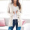 Γυναικεία πλεκτή ζακέτα λευκή, φαρδιά, oversized, 8(L) 1