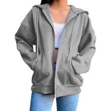 Giacca da donna leggera con cappuccio e zip intera, grigia, taglia M