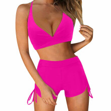 Sporty bikinisett med høy midje og fargeblokker for kvinner, 2 deler