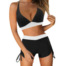 Sporty bikinisett med høy midje og fargeblokker for kvinner