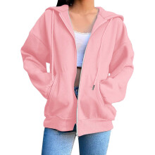 Giacca da donna leggera con cappuccio e zip intera, rosa, taglia L