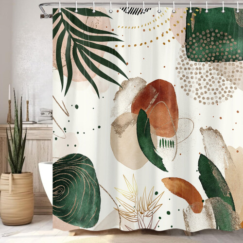 Boho-Duschvorhang, abstrakt, Polyester, 122 x 178 cm, Grün/Braun