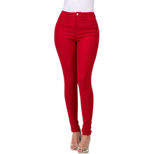 Dames skinny jeans met hoge taille, rood, maat XXL