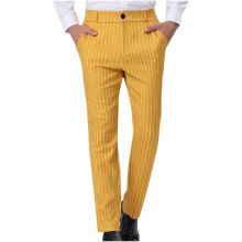 Gestreepte herenpantalon met knoopsluiting, geel, maat