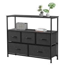 EDX Dresser TV Stand Black with Fabric Drawers and Open
