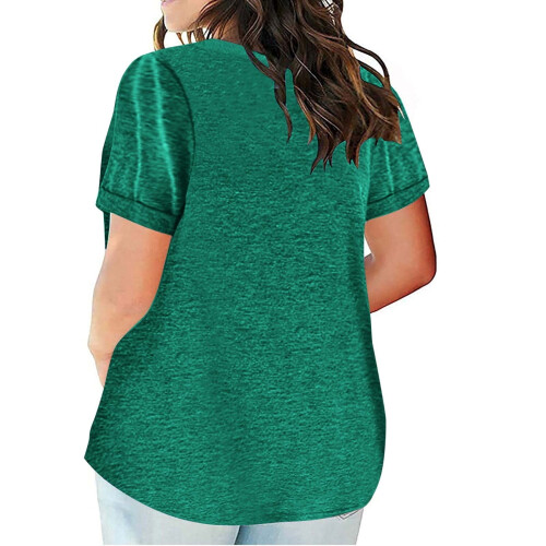Cotton Plus Size V-Neck Short Sleeve Loose Blouse 2