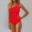 Women's One-Shoulder Tummy-Control Swimsuit Red L 2