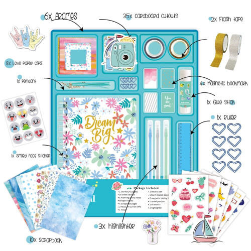 DIY Journal Kit for Teens Blue Scrapbook Diary Set 1
