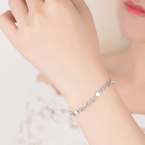 Women's 925 Sterling Silver Crystal Heart Infinity Bracelet 1