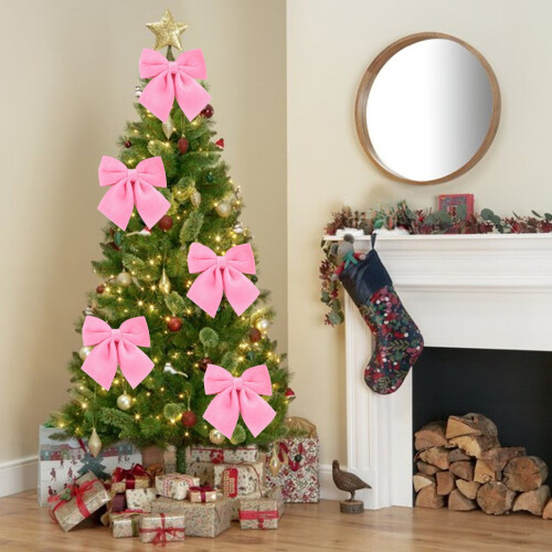 Velvet Christmas Tree Bow Decoration Pink 1