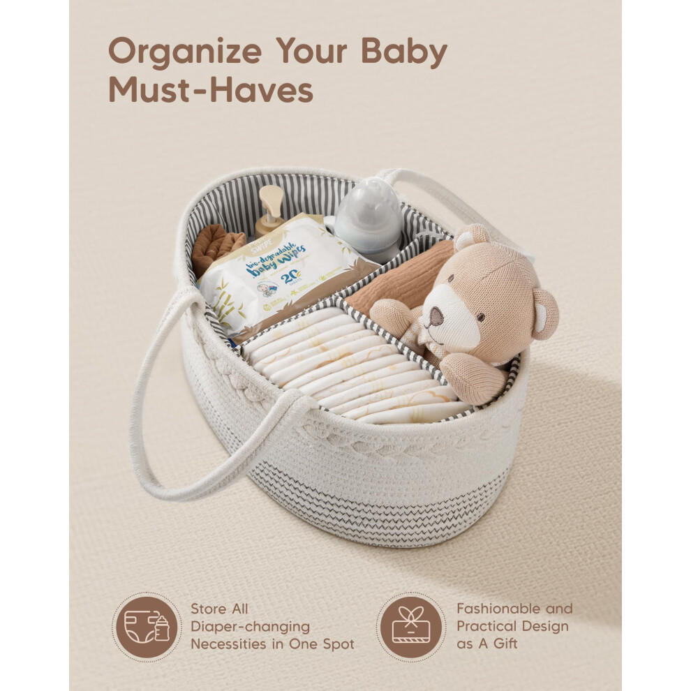 Maliton Nappy Caddy Organiser Cotton Rope Baby Storage Basket With Rem