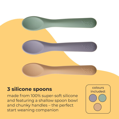 Vital Baby Silicone Spoons, 3 Pack | Shallow Spoon Tips, Easy-Grip 1