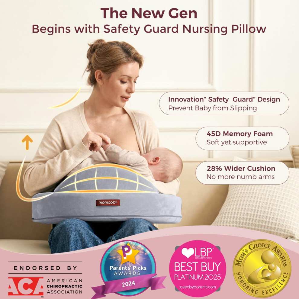 Momcozy Memory Foam Nursing Pillow Ergonomic Breastfeeding Cushion Wit