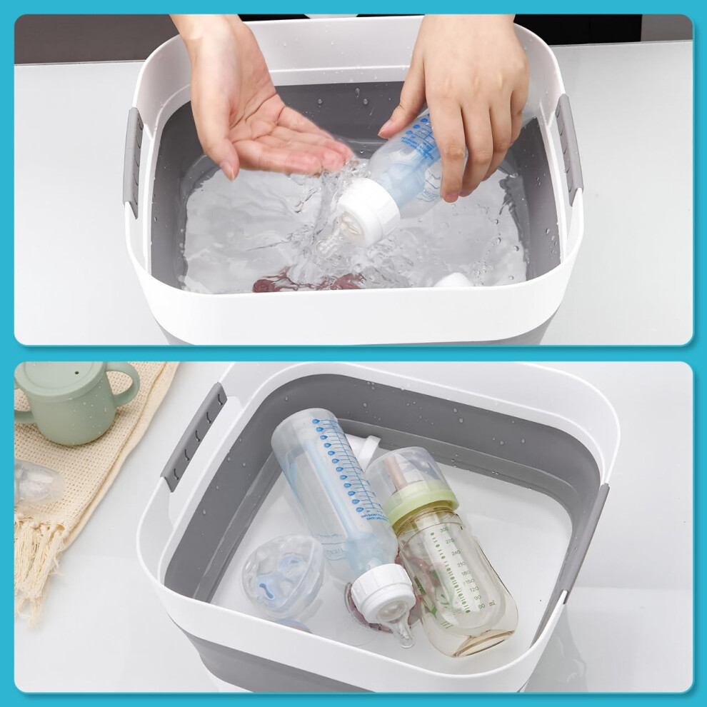 Pandaear Collapsible Baby Bottles Wash Basin Foldable Wash Tub With Dr