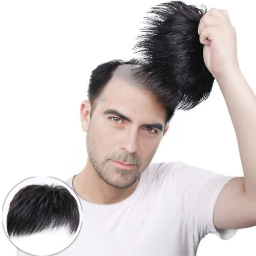 Men's short hairpieces natural black wig system 2