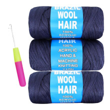 Black Brazilian Wool Hair Yarn for Braids 6 Rolls