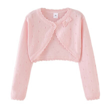 Bolero da bambina rosa, cardigan corto in maglia con fiocco