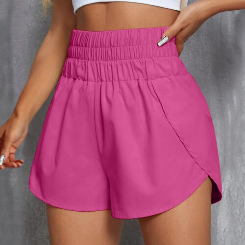 Sneldrogende hardloopshorts voor dames met elastische tailleband, roze 1
