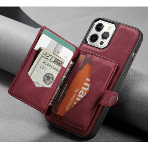 JEEHOOD 3-in-1 foldable wallet case for iPhone 13 Mini red 1