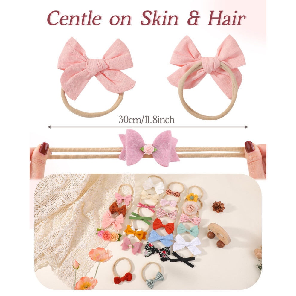 Dooboi 24Pcs Baby Girls Bows Headbands Elastic Nylon Hairbands Hair Accessori