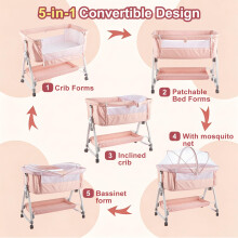Youyijia 5in1 Baby Bedside Crib Convertible Bassinet to CoSleeper Tra