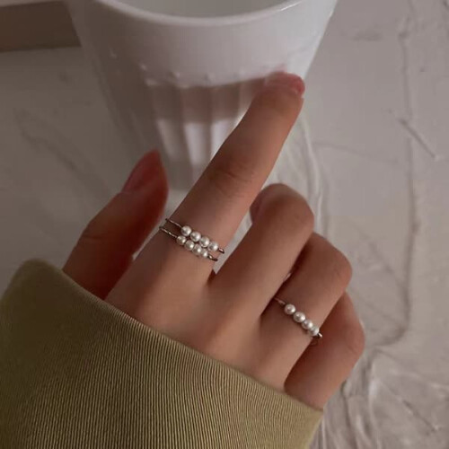 Anello antistress regolabile con perline rotanti Argento S 1