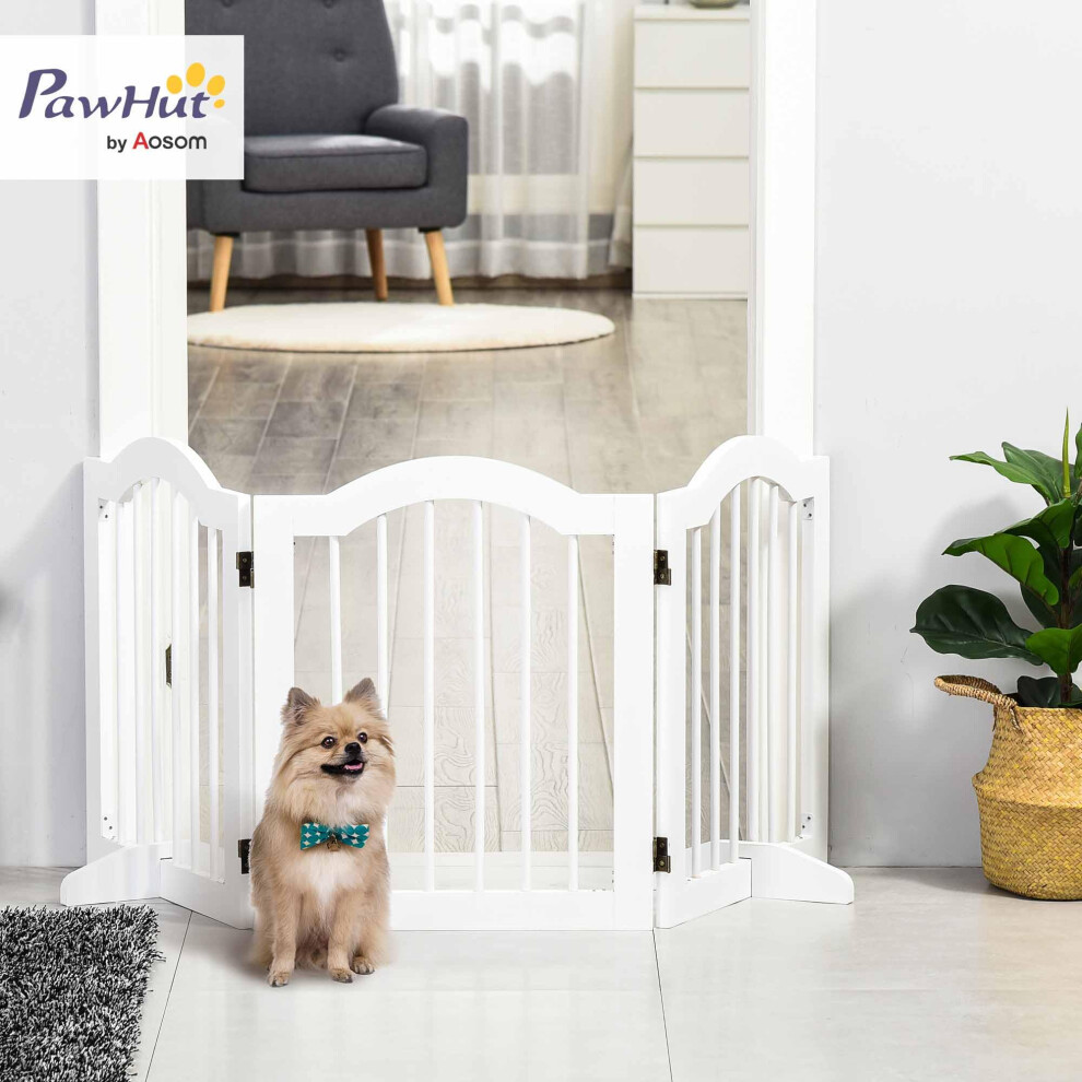 Pawhut Freestanding Pet Gate Wooden Dog Gate With Support Feet Foldabl
