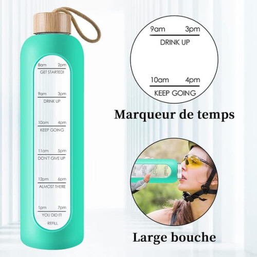 Glass Water Bottle with Bamboo Lid 1000ml 2