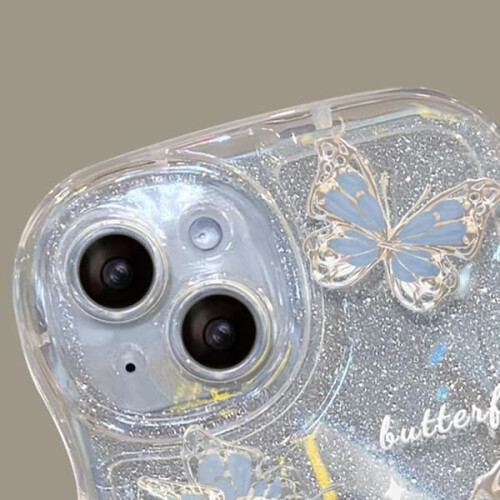 Compatível com iPhone, Capa protetora com glitter de borboleta fofa e pulseira para mulheres/meninas, roxa. 2