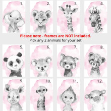 Eviepops Prints Safari Animals Girls Nursery Bedroom Unframed Set of 6