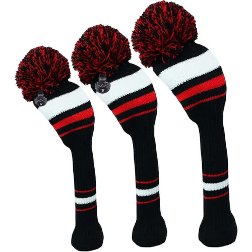 Golf Headcover Knitted Pom Design 3-Pack 1