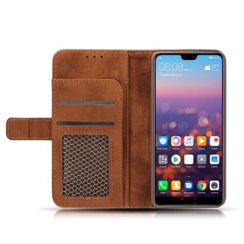 Huawei P20 classic retro PU leather case grey black 1