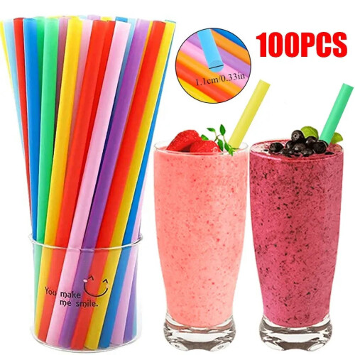 Wegwerp plastic drinkrietjes, breed en groot, 100 stuks 1