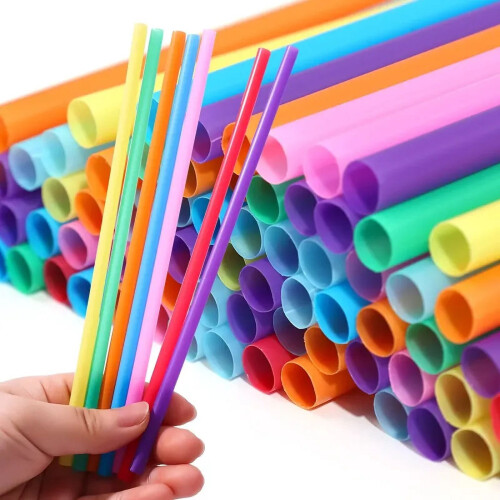 Wegwerp plastic drinkrietjes, breed en groot, 100 stuks 2