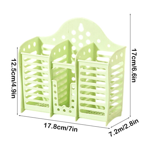 Plastic Utensil Holder Wall-Mounted Draining Basket Green 2